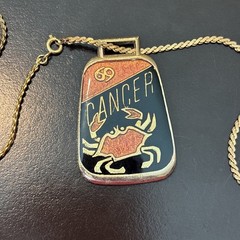 Vintage Cancer Zodiac Enamel Pendant Necklace Double Sided Astrology Crab 27”