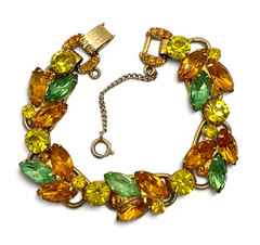 VTG Juliana D&E Fall Autumn color Rhinestone 5 link bracelet safety chain 7″