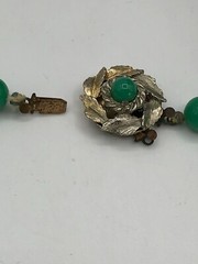 Green Peking Glass Bead Necklace 21″ Knotted 8.25 mm Vintage 1950s MCM