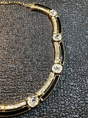Vintage Jewelry Signed MONET Gold Tone Black And Gemmed Necklace 17.75”