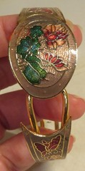 Cloisonné Flower Butterfly Bangle Bracelet Women’s 7.75” Enamel Vintage Style