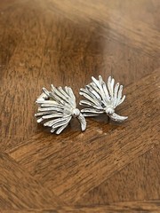 Vintage Coro Earrings Silver Tone Leaves Floral Clip-Ons Clusters!