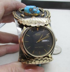 VTG SW N A WATCHBAND W/TURQUOISE & CORAL GOLD OVERLAY W/SS UNDERNEATH-NEW PRICE