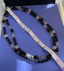 Vintage Dauplaise Black Jet Rhinestone Beads 39″ Opera Length Necklace