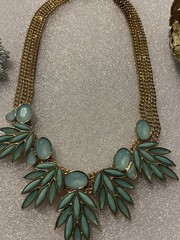 Vintage Teal Blue Green Mint Bib Necklace W/ Matching Cuff Bracelet And Brooch