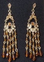 RJ Graziano Chandelier Earrings Amber FAC Glass Crystal Stones Gold Tone Jewelry