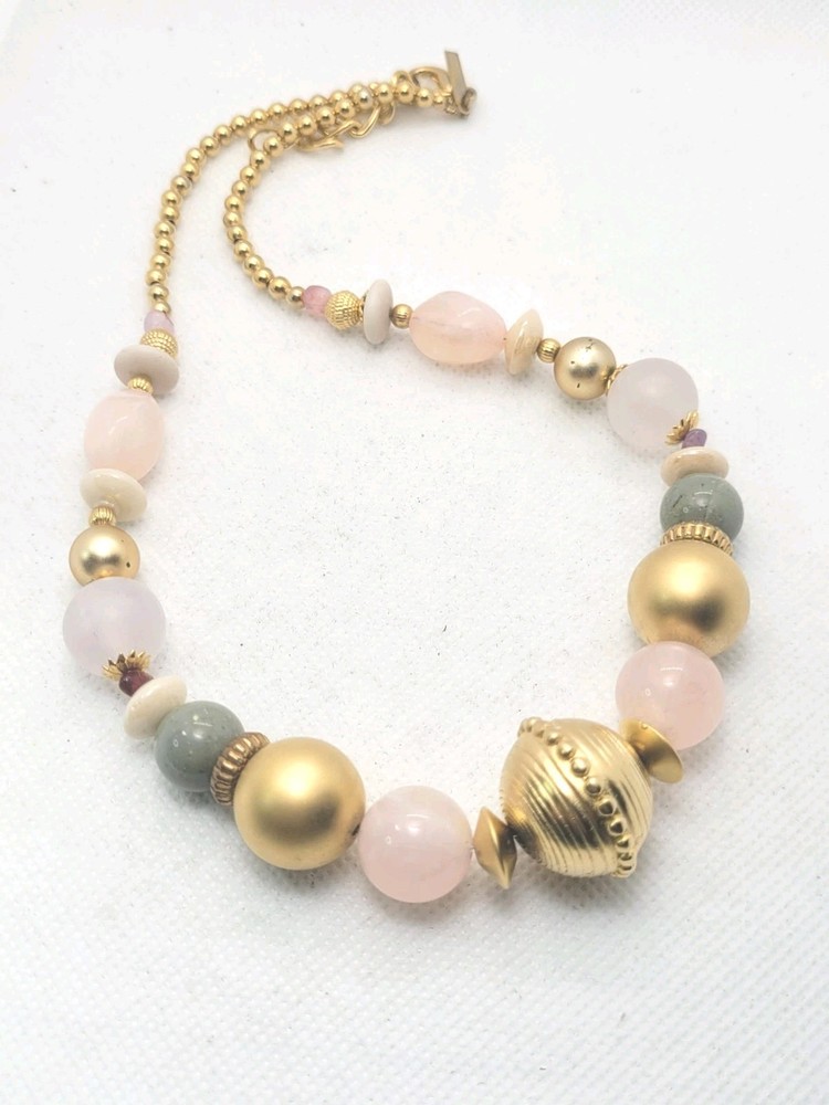 Vintage Casual Corner 1990’s Pinc Gold Beaded Necklace 17in.