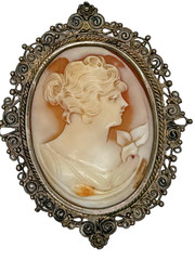Torre del Greco Italy Hand Carved Shell Cameo Pendant Filigree Lady Portrait