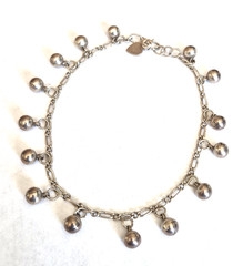 Vintage Sterling Silver Multiple Ball Dangle Pendants Anklet w/Heart Charm