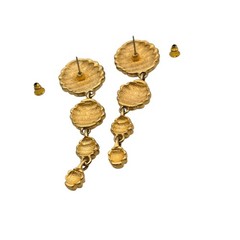 Pierced Earrings Ribbed Design Drop Flattened Dome Bead Gold Tone SKU 2484