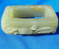 Original Art Deco Antique Old Green Gray Color JADE Sword Slide Guard Fitting