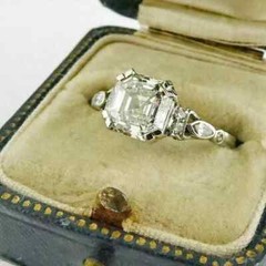 Art Deco Style Asscher Cut Lab Created Diamond Engagement Ring 14K White Gold FN