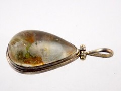 Vintage Artisan Made Sterling Silver Rutilated Quartz Cabochon Pendant 925 16.6g