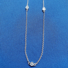 EARTH MINED DIAMOND Station Deco Necklace SOLID 14K WHITE GOLD Chain 24″ inch