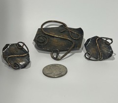 Vtg Copper Modernist Brutalist Abstract Brooch Pin And Screw Earrings Set