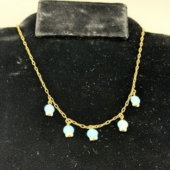 Blue Tulip Beaded Necklace Gold Tone Chain Dainty Charm Vintage 14”