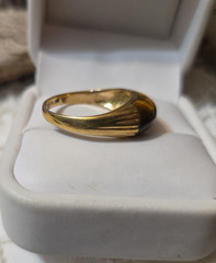 Vtg Signed Uncas Tiger’s Eye Ring 14K GE Gold Electroplate Sz 9 Boho Ring W66