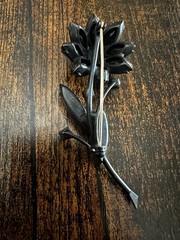 Vintage Jet Black Rhinestones Crystal Flower Leaf Mourning Brooch Pin Goth