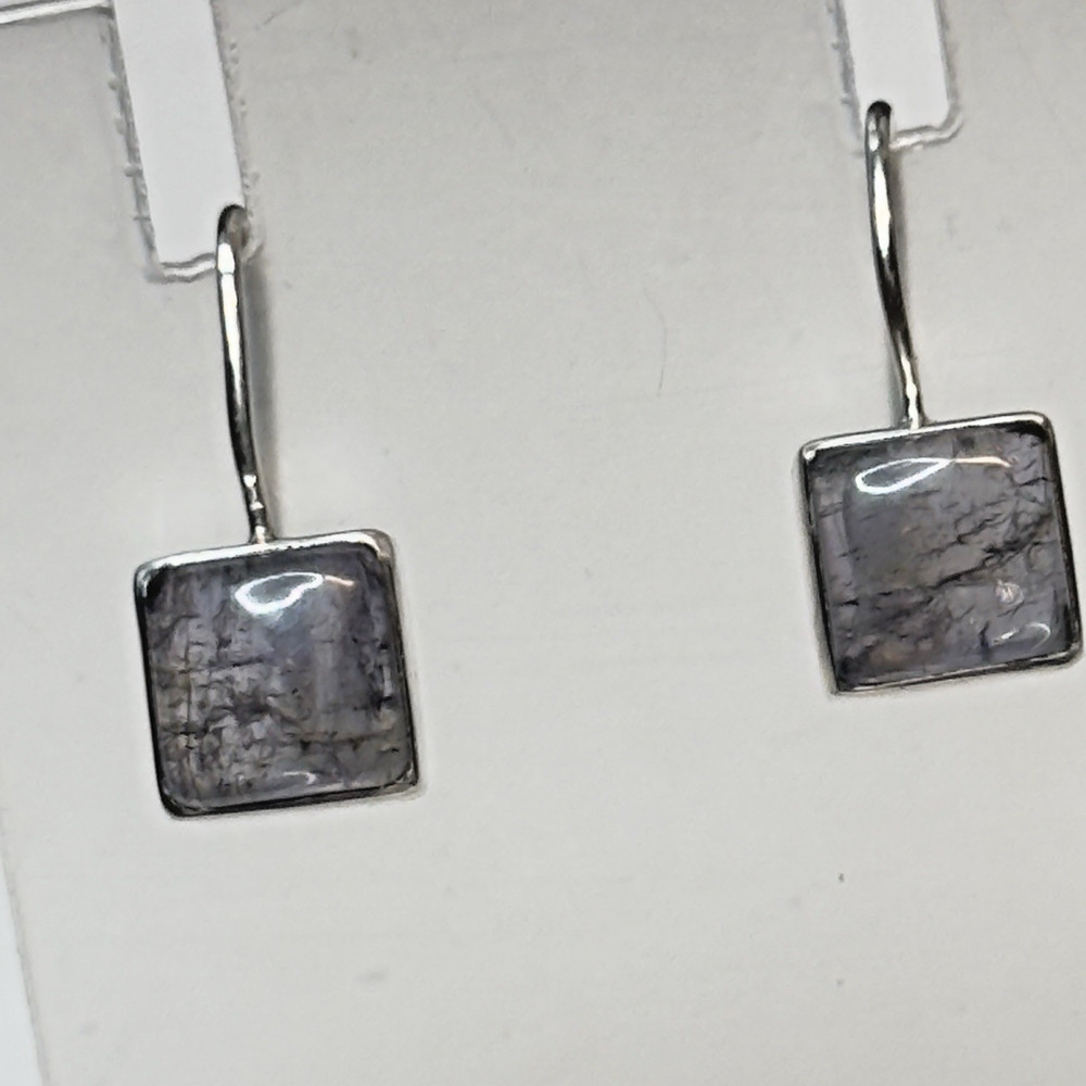 Sterling Amethyst Gemstone Square Cabochon Kidney Wire Vtg earrings 925 Nepal