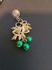 Vtg Christmas Bells Pierced post Earrings Dangle Balls Red Green Grannycore