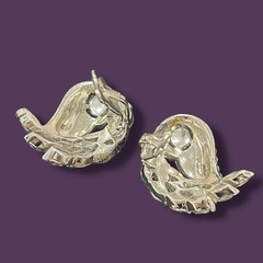 Vtg JOMAZ Earrings Joseph Mazer Clip On Marquis Shaped Rhinestones & Pave Swirls