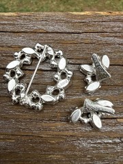 Vintage B. David Blue and Clear Crystal Rhinestone Pin Earring Set