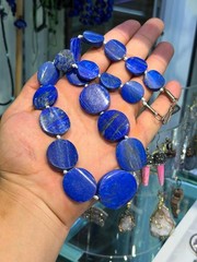 Rare Antique Large Flat Coin Lapis Lazuli Necklace 100% Real Natural