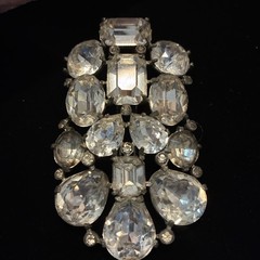 Vintage Eisenberg Original Rhinestone Brooch Signed Clear Stones Silver Tone