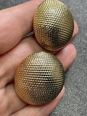 Vintage High End Large 1.2” Textured Gold Tone Domed Clip Earrings