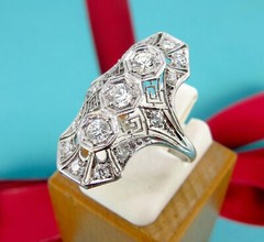 Vintage Three Stone Filigree Ring 2.4Ct Round Lab Created Diamond 10k White Gold