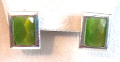 Vintage 1980’s Silver Tone Rectangle Green PREHNITE Post .75″ Stud Earrings