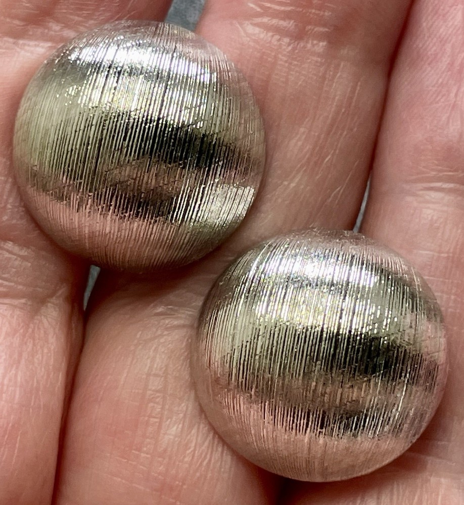 Vintage Domed Textured Round Silver Tone Metal Clip Earrings
