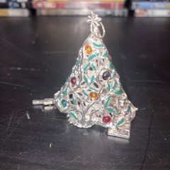 MYLU Silver Tone Multi Color Rhinestone Christmas Tree Brooch