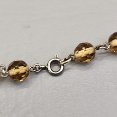 Vintage Glass Beaded Necklace Yellow Brown Faceted Silver Tone Caps 44″