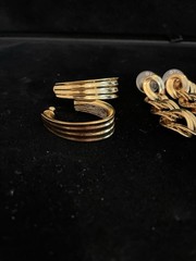 MONET EARRINGS Lot Of 2 Gold Tone PIERCED Double Link Drop + Ribbed Half Loop