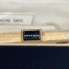 Vintage Swank Genuine Onyx Gold Tone Cufflinks Tie Clip Weber Heilbroner Box