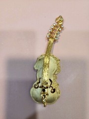 Vintage Tona Brooch Cello Violin Brushed Gold Tone with Rhinestones 3.5inch tall