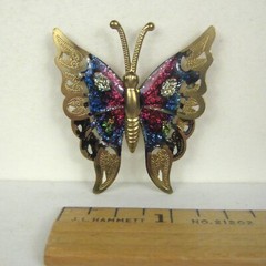 Butterfly Brooch 1.6 In Goldtone Metal Enamel Pin Jewelry Purple Vintage 1970