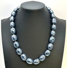 Vintage Iridescent Blue Peacock Glazed Ceramic Bead Necklace 100g 18”