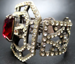 1920’s French Theatrical Red & Sparkling Ice Rhinestone Hinged Bracelet