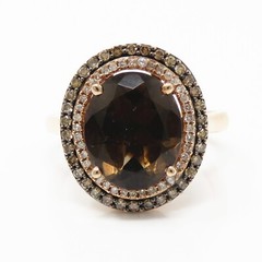NYJEWEL 14k Rose Gold White & Colored Diamond Smoky Quartz Halo Ring