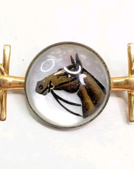B.A. Ballou Horse Head Bar Pin Brooch Reverse Painted Essex Crystal Type 3-1/8″