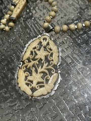Vintage Hand Carved Bone Pendant Necklace Art Deco Style Bovine Bone Jewelry