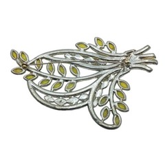 Rhinestone Brooch Floral Spray Yellow Clear Stones Flower Pin Pot Metal Vintage