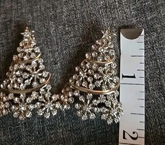 Pair Of Vintage Stauer Rhinestone Trees with Star Brooch Christmas Holiday Xmas