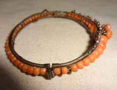 Antique Victorian Mediterranean Coral Sterling Hinged Bracelet Beaded 6.5