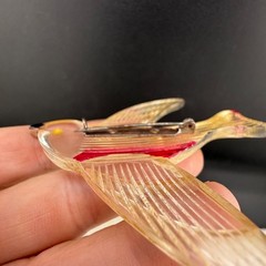 Vintage Lucite Bird Brooch Red Yellow Nice