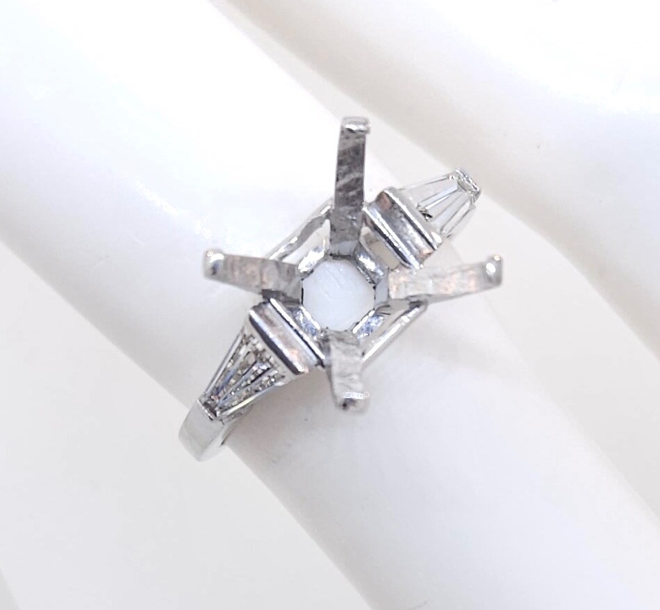 Vintage 1960’s Platinum 2 Tapered Baguette Engagement Ring Setting