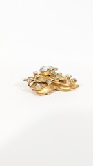 Vintage Ivy Leaf Rhinestone Gold Toned Brooch Pin