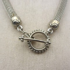 Vintage Mesh Necklace Toggle Clasp Silver Tone Choker 16 Inch